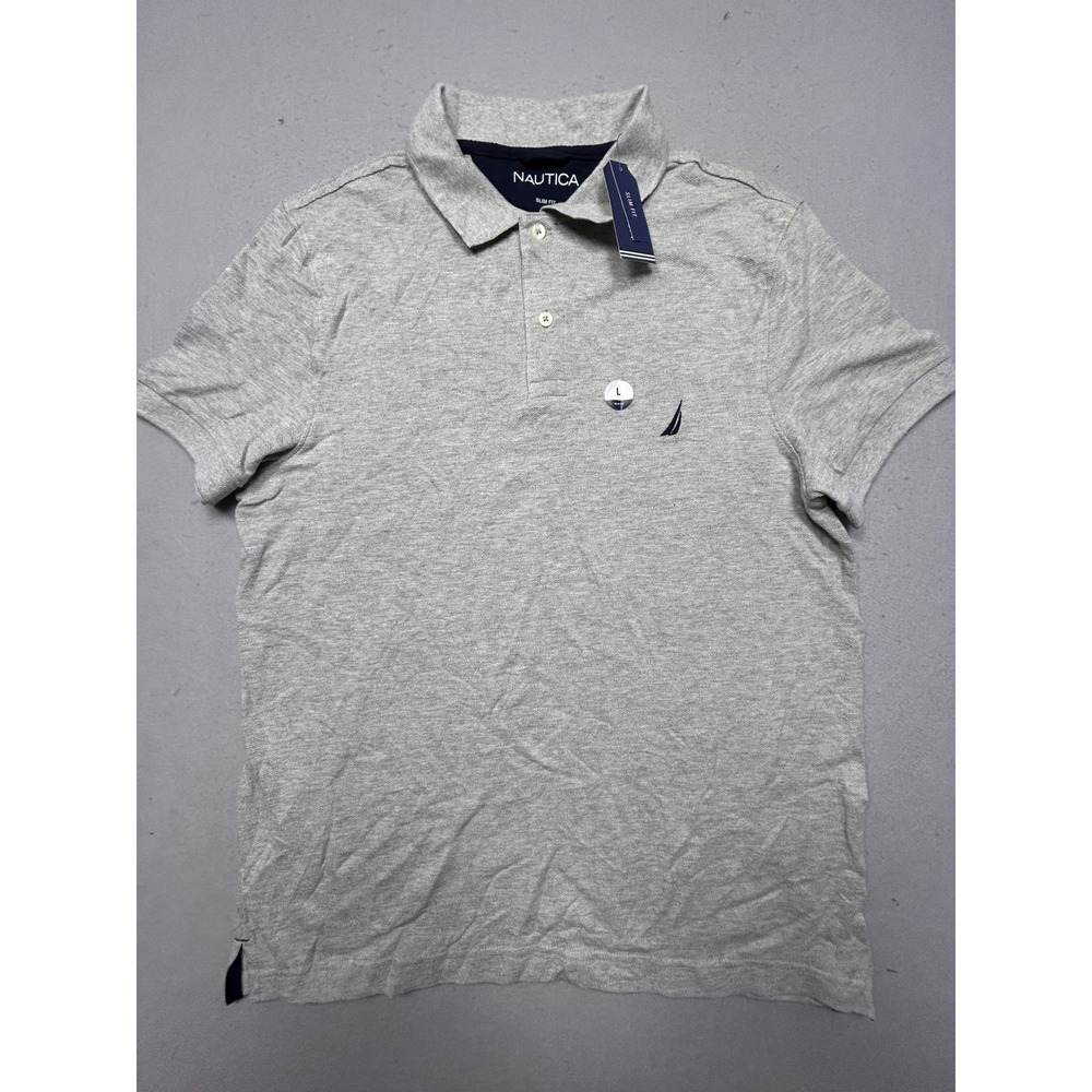 Nautica Polo Shirt 100% Cotton Grey Heather Large Mens